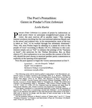 The Poet's Pentathlon: Genre in Pindar's First "Isthmian" , Greek, Roman and Byzantine Studies, 29:2 (1988:Summer) P.97