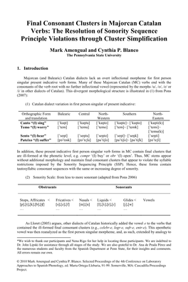 Final Consonant Clusters in Majorcan Catalan Verbs: the Resolution of Sonority Sequence Principle Violations Through Cluster Simplification