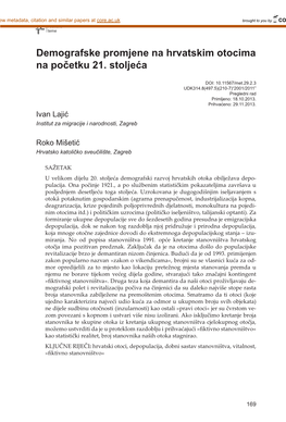 Demografske Promjene Na Hrvatskim Otocima Na Početku 21. Stoljeća