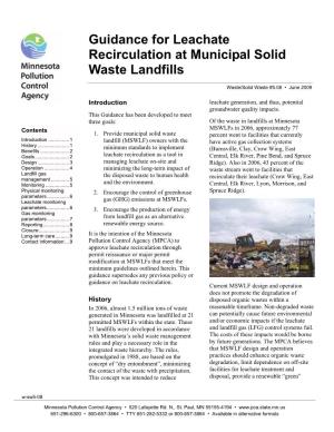 Guidance for Leachate Recirculation at Municipal Solid Waste Landfills