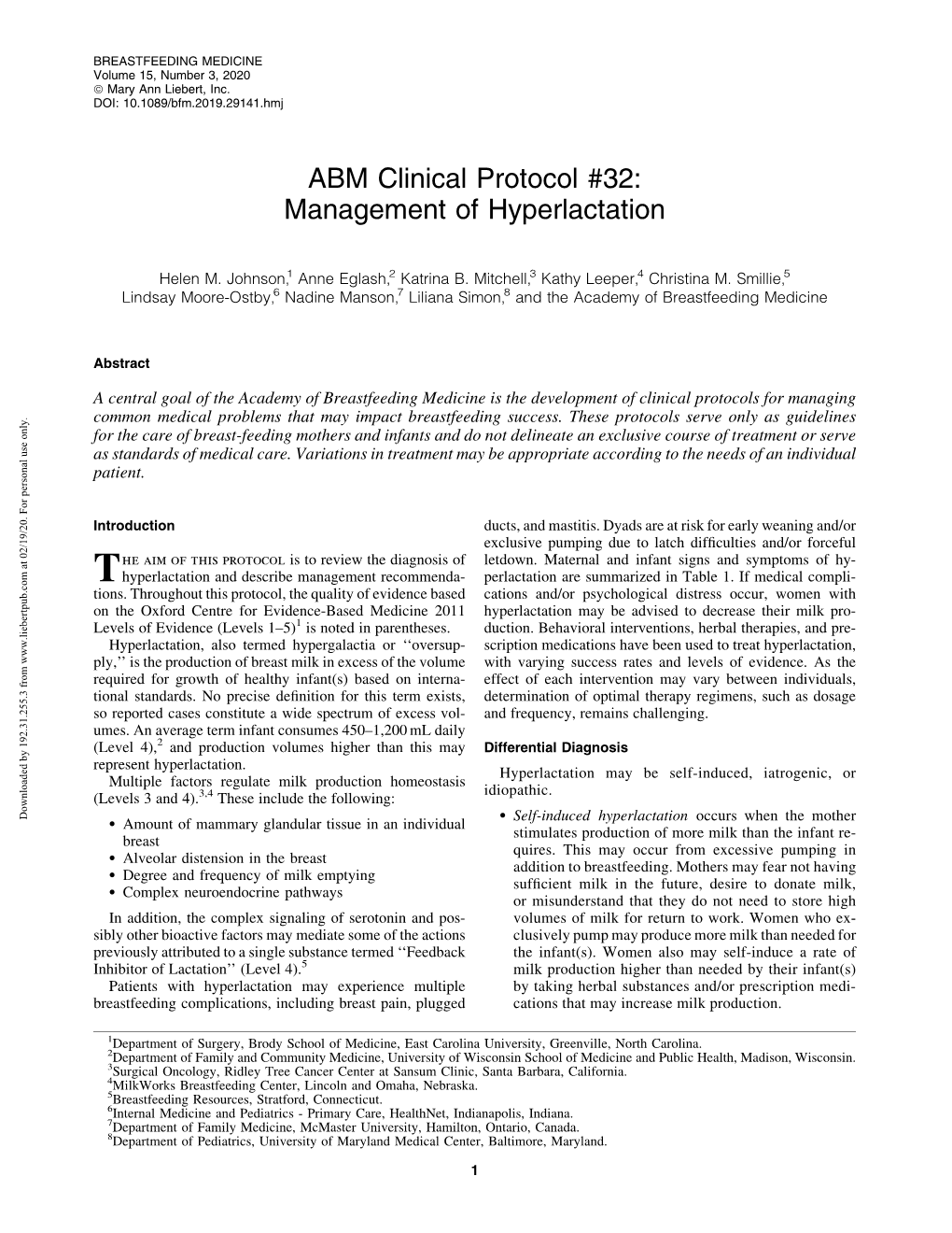 ABM Clinical Protocol #32: Management of Hyperlactation