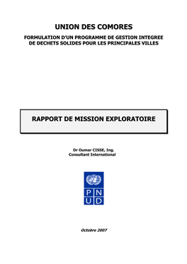 Union Des Comores Formulation D’Un Programme De Gestion Integree De Dechets Solides Pour Les Principales Villes