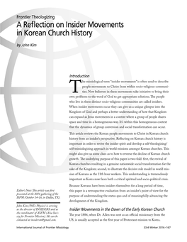A Reflection on Insider Movements in Korean Church History