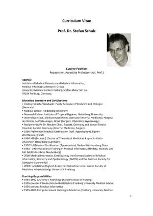 Curriculum Vitae Prof. Dr. Stefan Schulz
