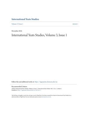 International Yeats Studies, Volume 3, Issue 1