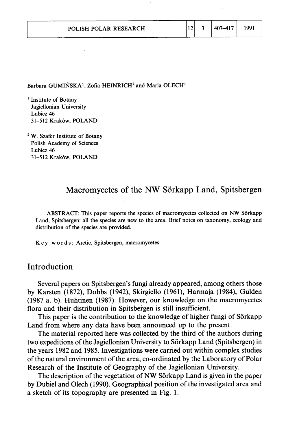 Macromycetes of the NW Sorkapp Land, Spitsbergen Introduction