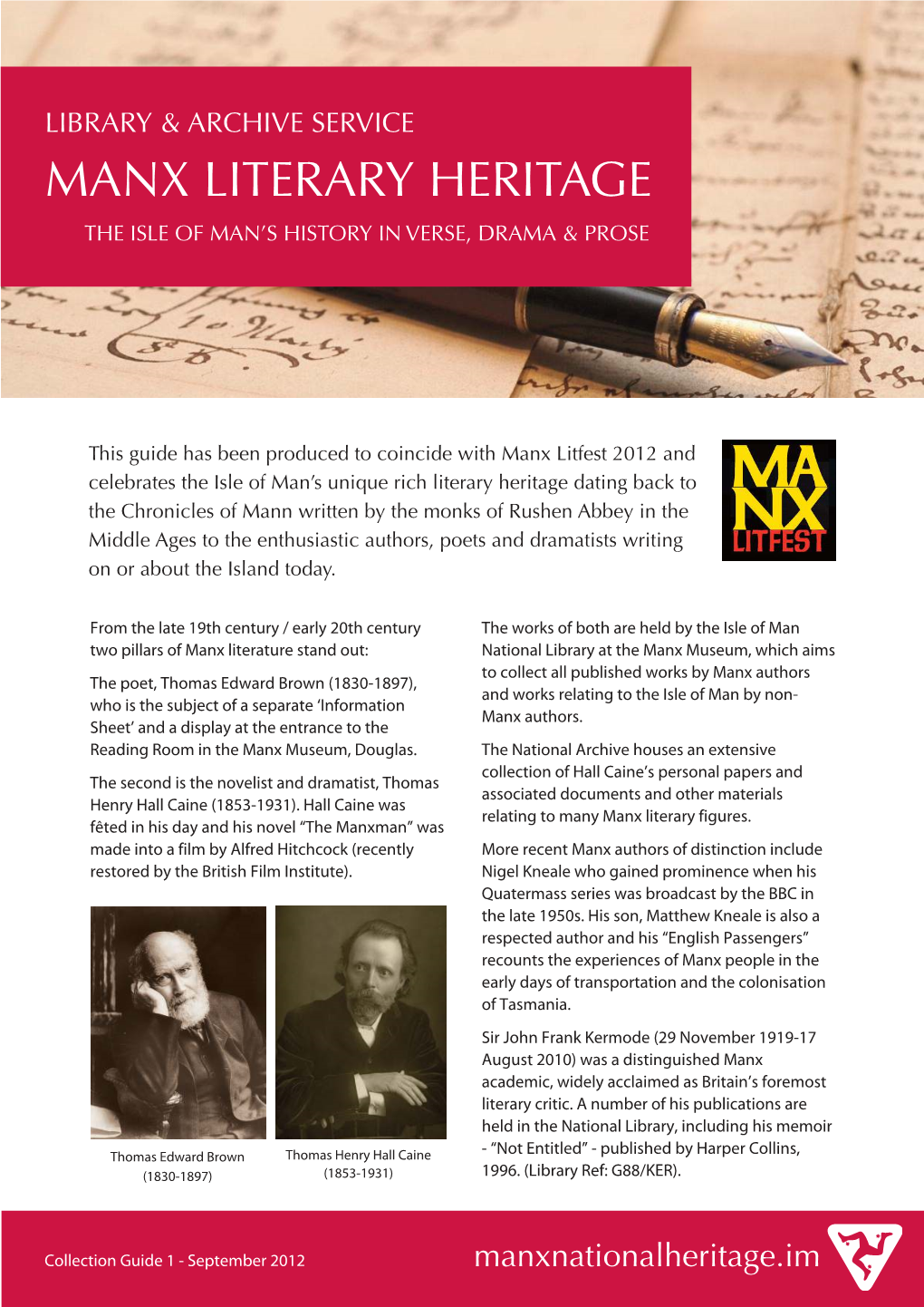 Manx Literary Heritage the Isle of Man’S History in Verse, Drama & Prose