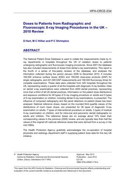 Doses to Patients from Radiographic and Fluoroscopic X-Ray Imaging Procedures in the UK – 2010 Review