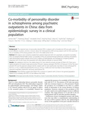 Co-Morbidity of Personality Disorder in Schizophrenia Among Psychiatric