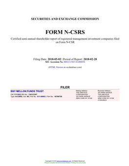 BNY MELLON FUNDS TRUST Form N-CSRS Filed 2018-05-02