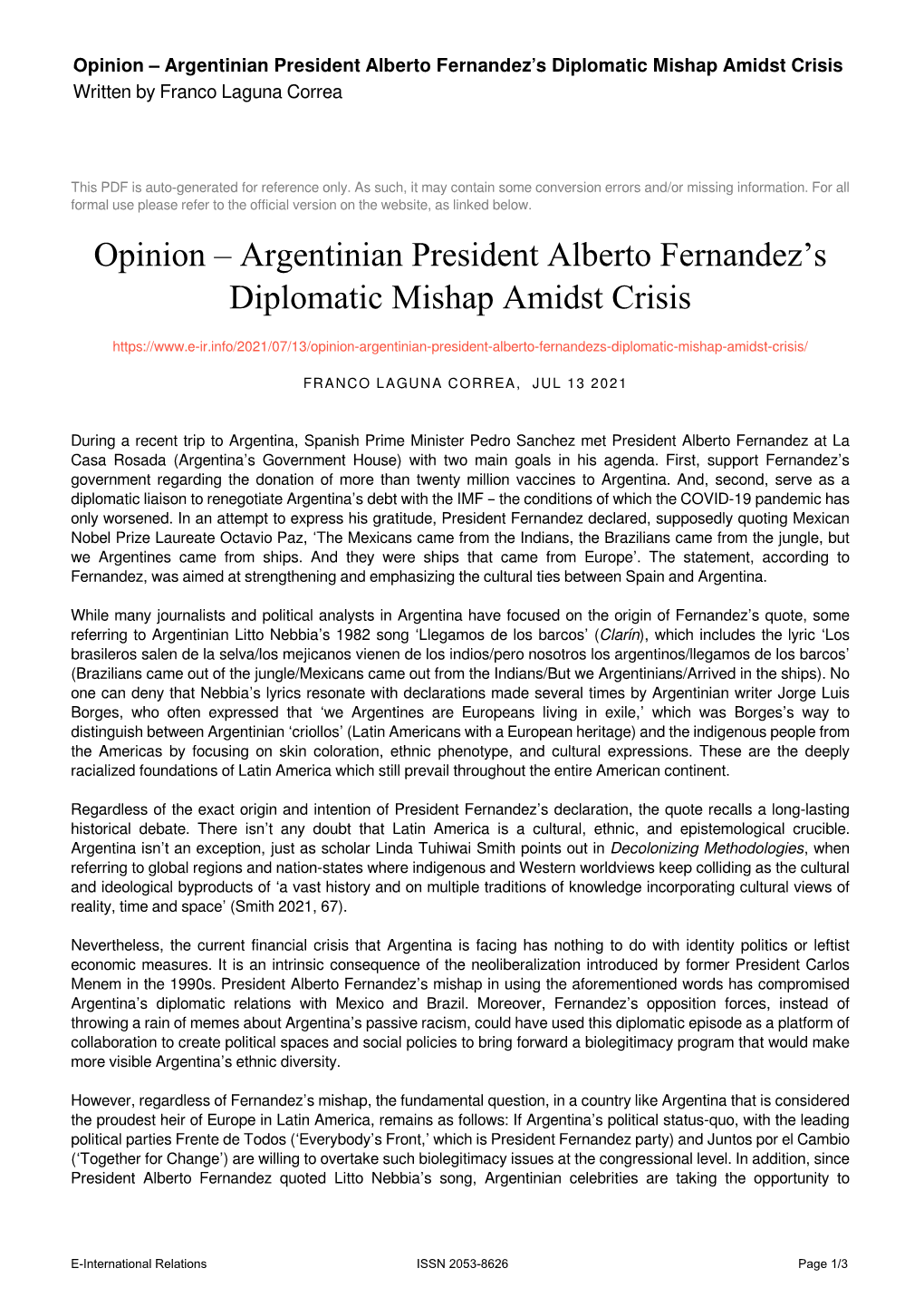 Argentinian President Alberto Fernandez's Diplomatic Mishap