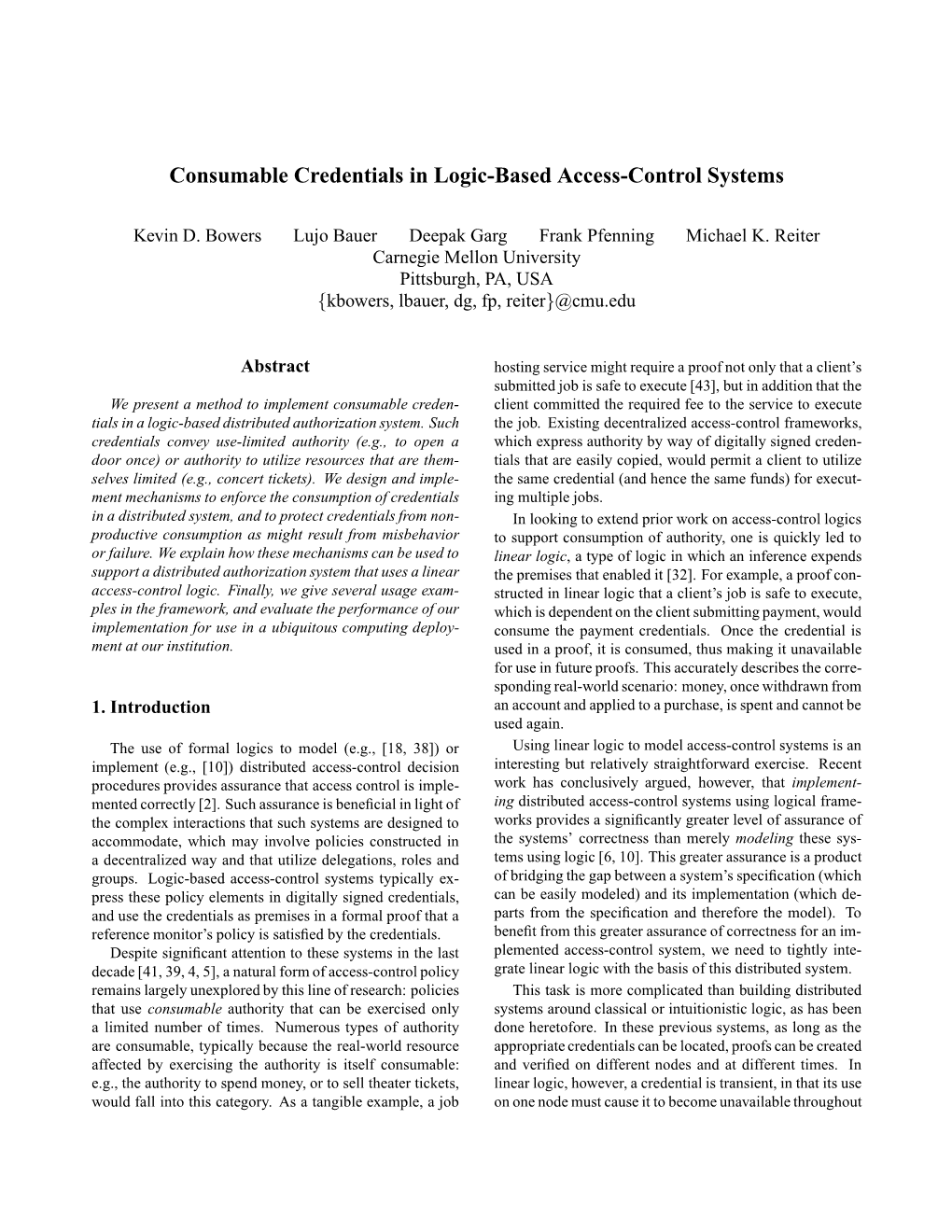 Consumable Credentials in Logic-Based Access-Control Systems