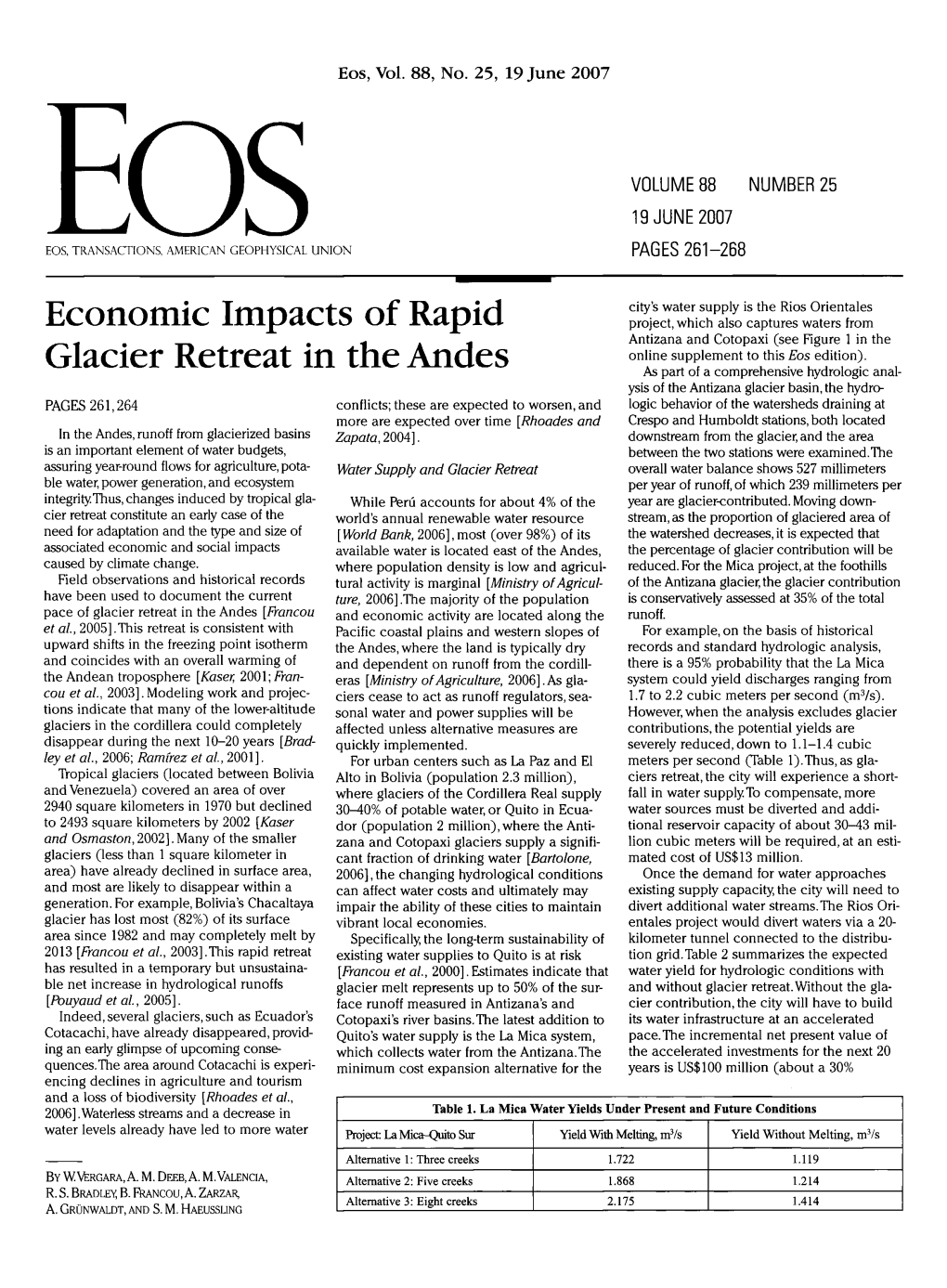 Economic Impacts of Rapid Glacier Retreat in the Andes