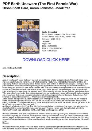 PDF Earth Unaware (The First Formic War) Orson Scott Card, Aaron Johnston - Book Free