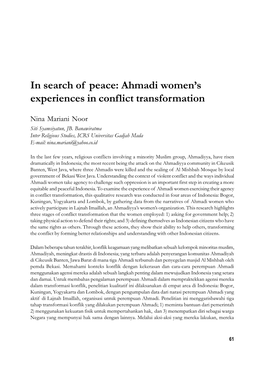 In Search of Peace: Ahmadi Women's Experiences in Conflict Transformation