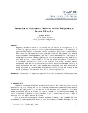 Prevention of Hypocritical Behavior and Its Perspective in Islamic Education