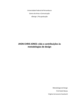 JHON CHRIS JONES: Vida E Contribuições Às Metodologias De Design