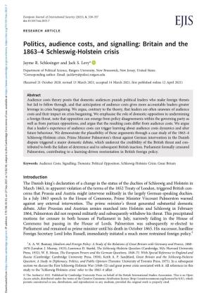 Politics, Audience Costs, and Signalling: Britain and the 1863–4 Schleswig-Holstein Crisis