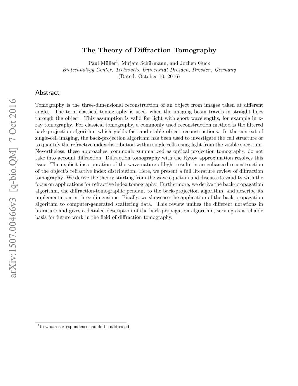 The Theory of Diffraction Tomography