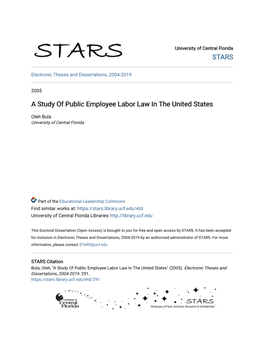 A Study of Public Employee Labor Law in the United States