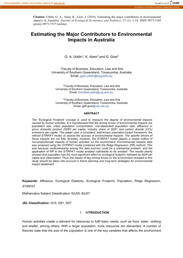 Estimating the Major Contributors to Environmental Impacts in Australia