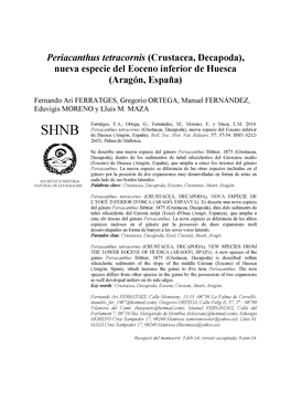 Crustacea, Decapoda), Nueva Especie Del Eoceno Inferior De Huesca (Aragón, España