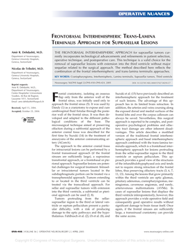 Frontobasal Interhemispheric Trans-Lamina Terminalis Approach for Suprasellar Lesions