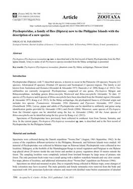 Ptychopteridae, a Family of Flies (Diptera) New to the Philippine Islands with the Description of a New Species