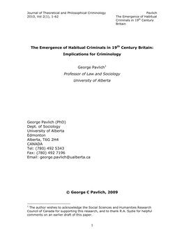 The Emergence of Habitual Criminals in 19Th Century Britain