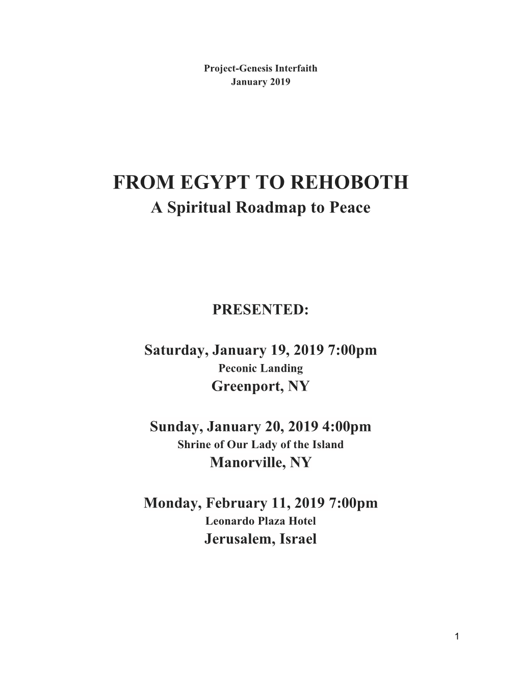FROM EGYPT to REHOBOTH a Spiritual Roadmap to Peace