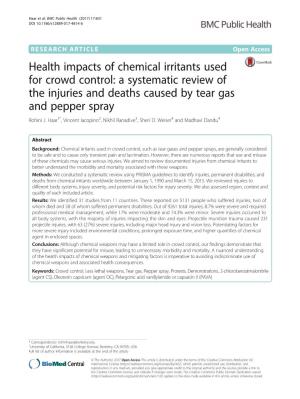 Health Impacts of Chemical Irritants Used for Crowd Control: a Systematic Review of the Injuries and Deaths Caused by Tear Gas and Pepper Spray Rohini J