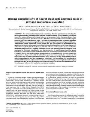 Origins and Plasticity of Neural Crest Cells and Their Roles in Jaw and Craniofacial Evolution