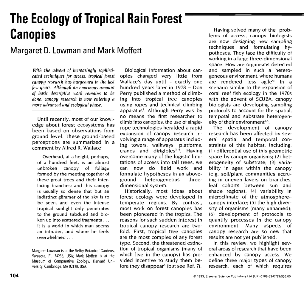 The Ecology of Tropical Rain Forest Canopies