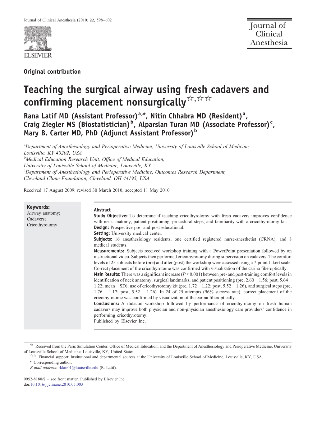 Teaching the Surgical Airway Using Fresh