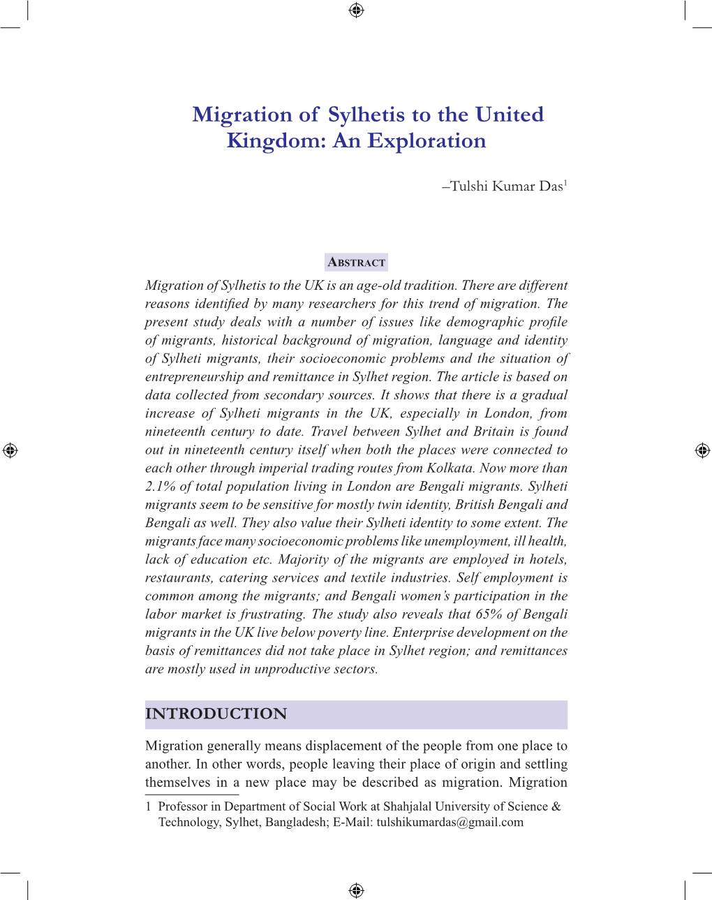 Migration of Sylhetis to the United Kingdom: an Exploration