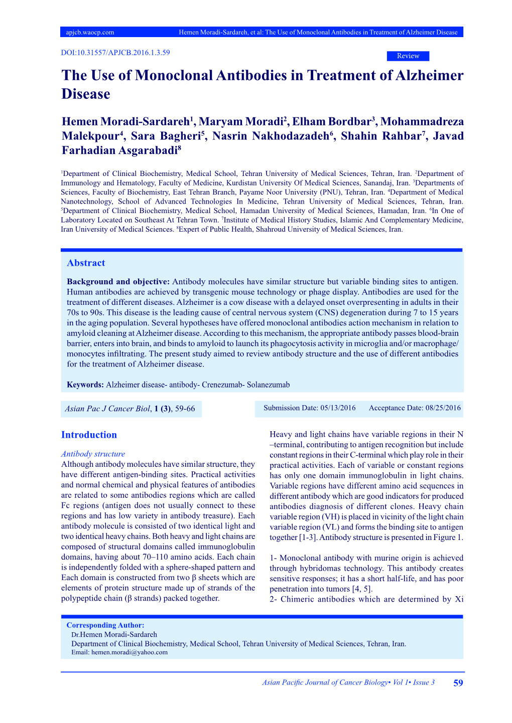 The Use of Monoclonal Antibodies in Treatment of Alzheimer Disease