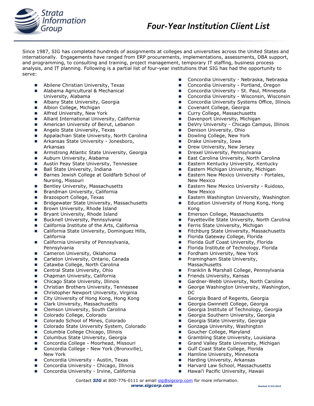 SIG Four-Year Institutions