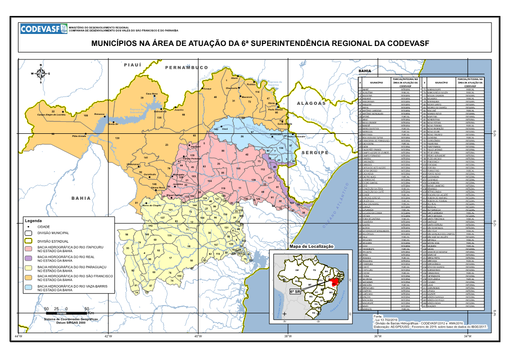 Municípios Na Área De Atuação Da 6ª Superintendência Regional Da Codevasf