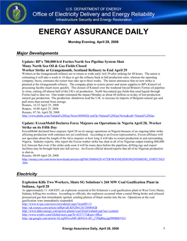 Energy Assurance Daily, April 28, 2008
