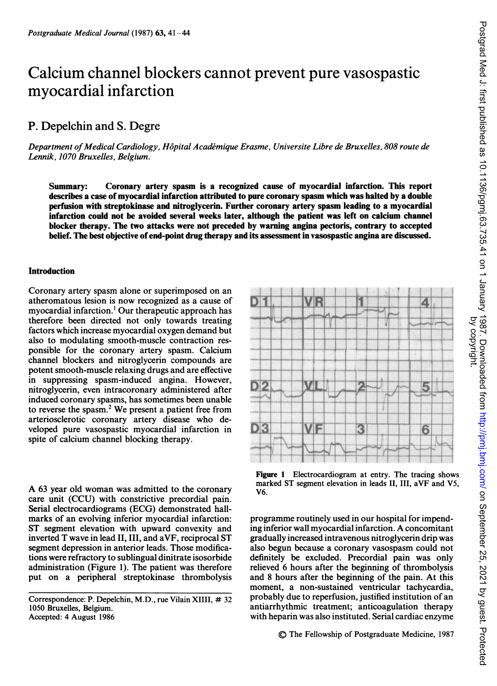 Calcium Channel Blockers Cannot Prevent Pure Vasospastic Myocardial Infarction