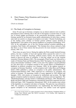 6. Party Finance, Party Donations and Corruption the German Case 6.1