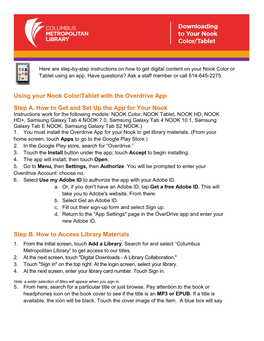 Using Your Nook Color/Tablet with the Overdrive App Step A. How to Get