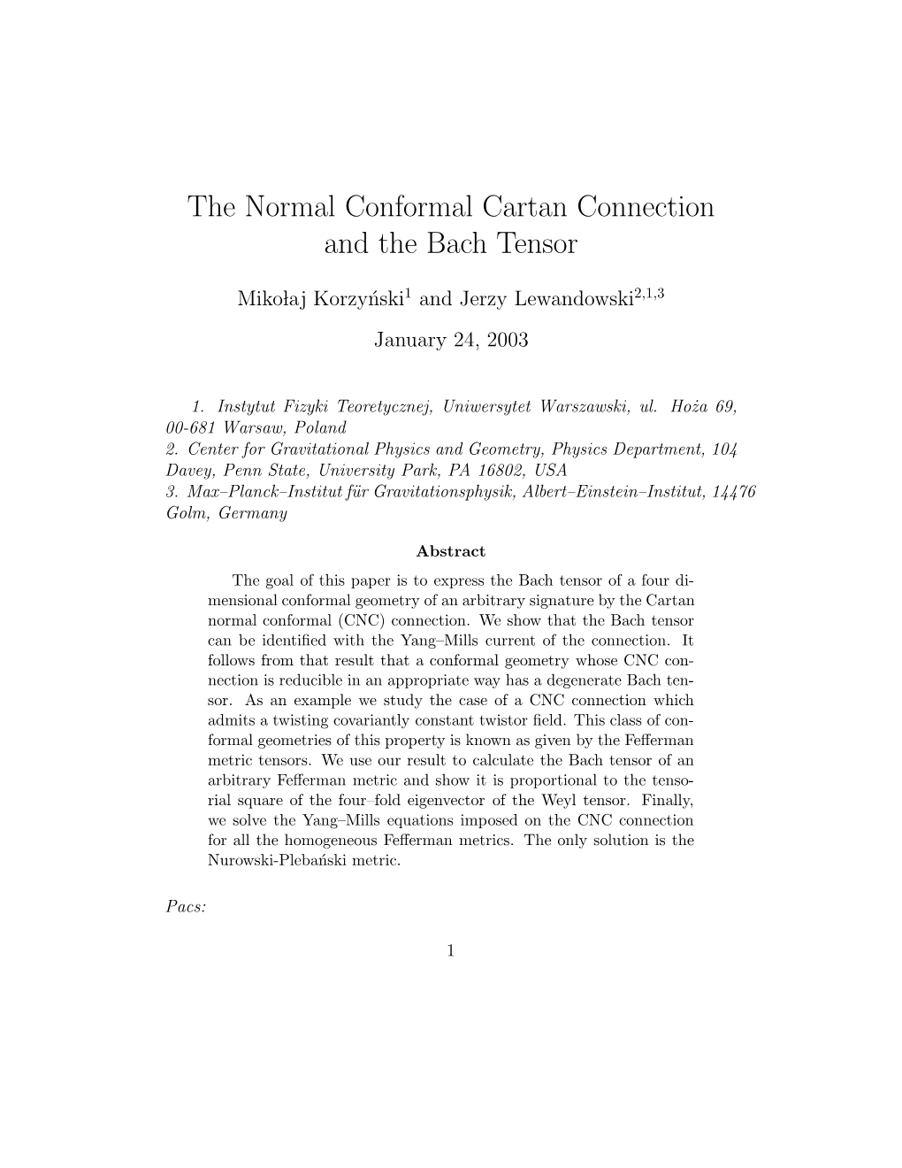 The Normal Conformal Cartan Connection and the Bach Tensor