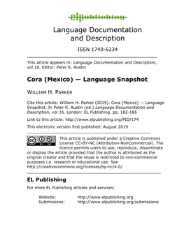 Cora (Mexico) — Language Snapshot