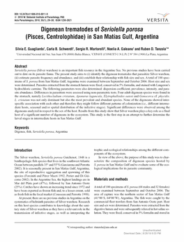 Digenean Trematodes of Seriolella Porosa (Pisces, Centrolophidae) in San Matias Gulf, Argentina