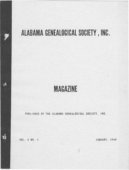 ALABAMA GENEALOGICAL SOCIETY, INC. MAGAZINE Publ I Shed by The