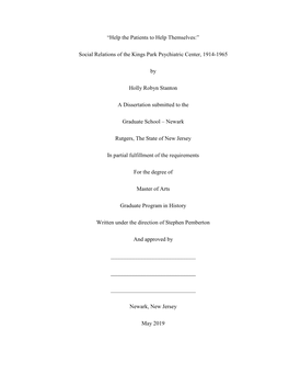 Social Relations of the Kings Park Psychiatric Center, 1914-1965