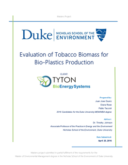 Evaluation of Tobacco Biomass for Bio-Plastics Production