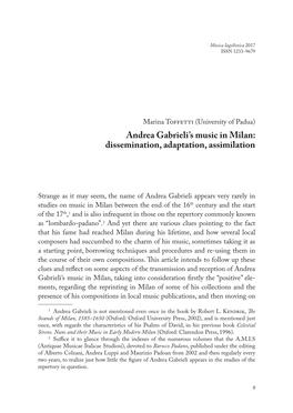 Andrea Gabrieli's Music in Milan: Dissemination, Adaptation