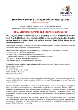 Storylines Children's Literature Trust of New Zealand 2019 Storylines